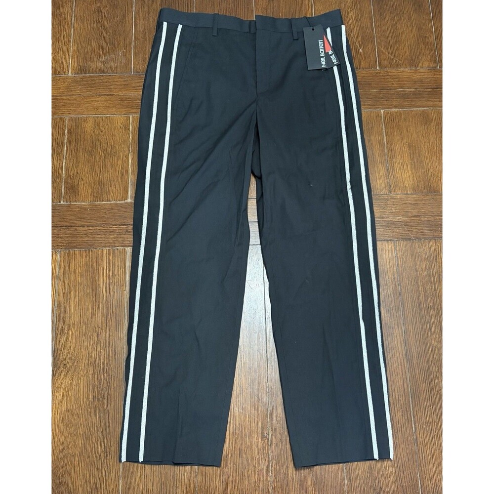 NEIL BARRETT • Men’s Slim Fit Regular Rise Dark Black Trouser Jogger Pants Sz 48